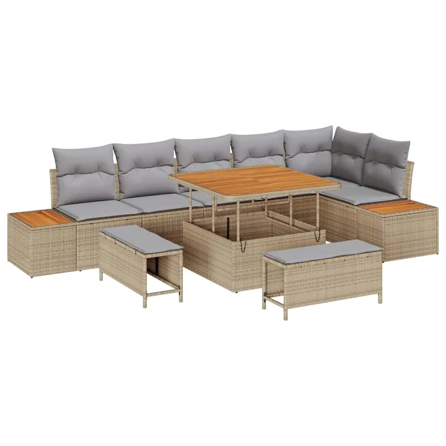 Ensemble de canapé de jardin 9 pcs Beige Poly rotin - 2