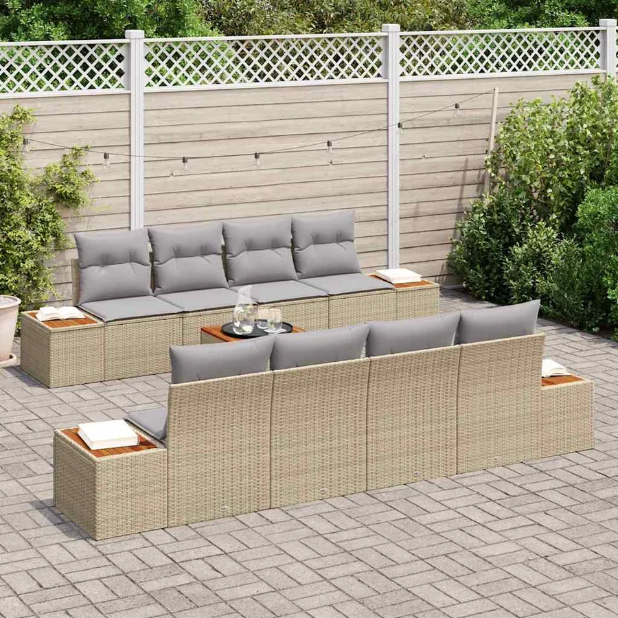 Ensemble de canapé de jardin 9 pcs Beige Poly rotin - 3