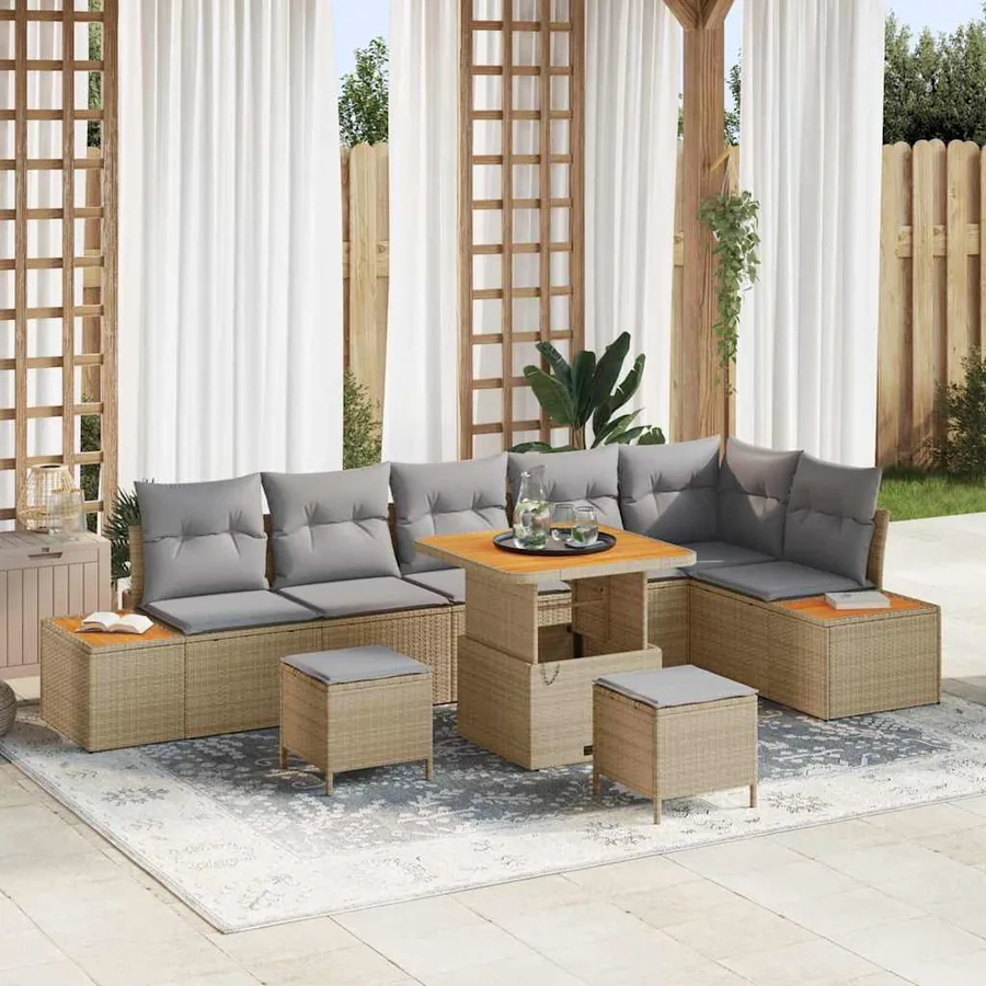 Ensemble de canapé de jardin 9 pcs Beige Poly rotin