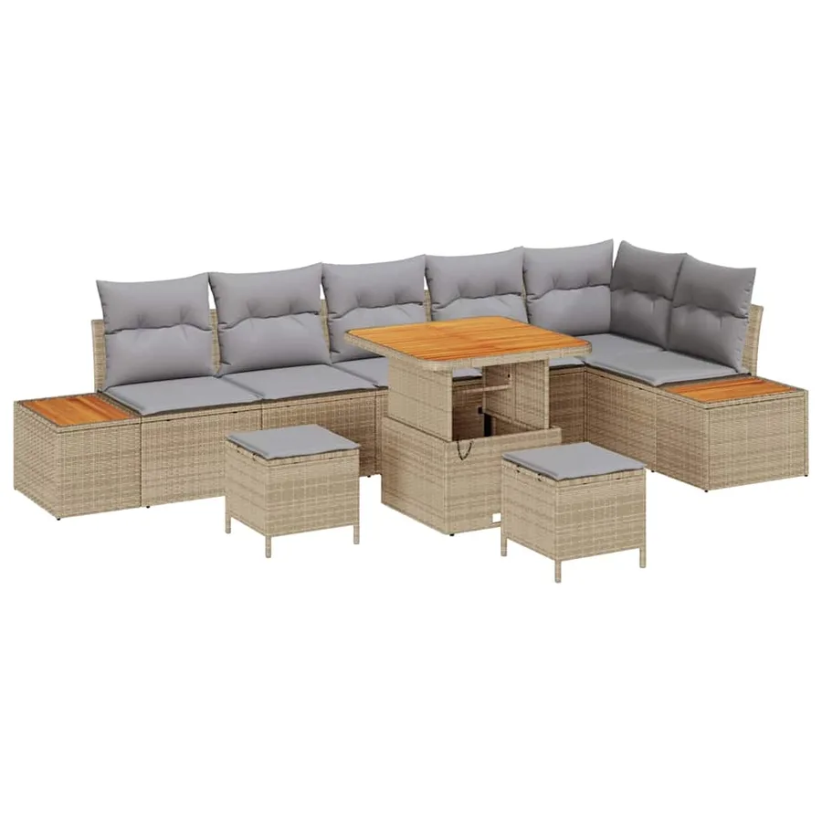 Ensemble de canapé de jardin 9 pcs Beige Poly rotin - 2