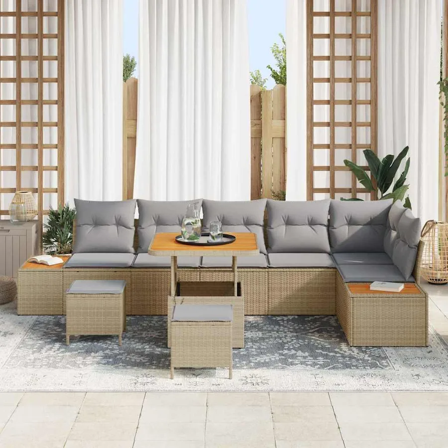 Ensemble de canapé de jardin 9 pcs Beige Poly rotin - 3