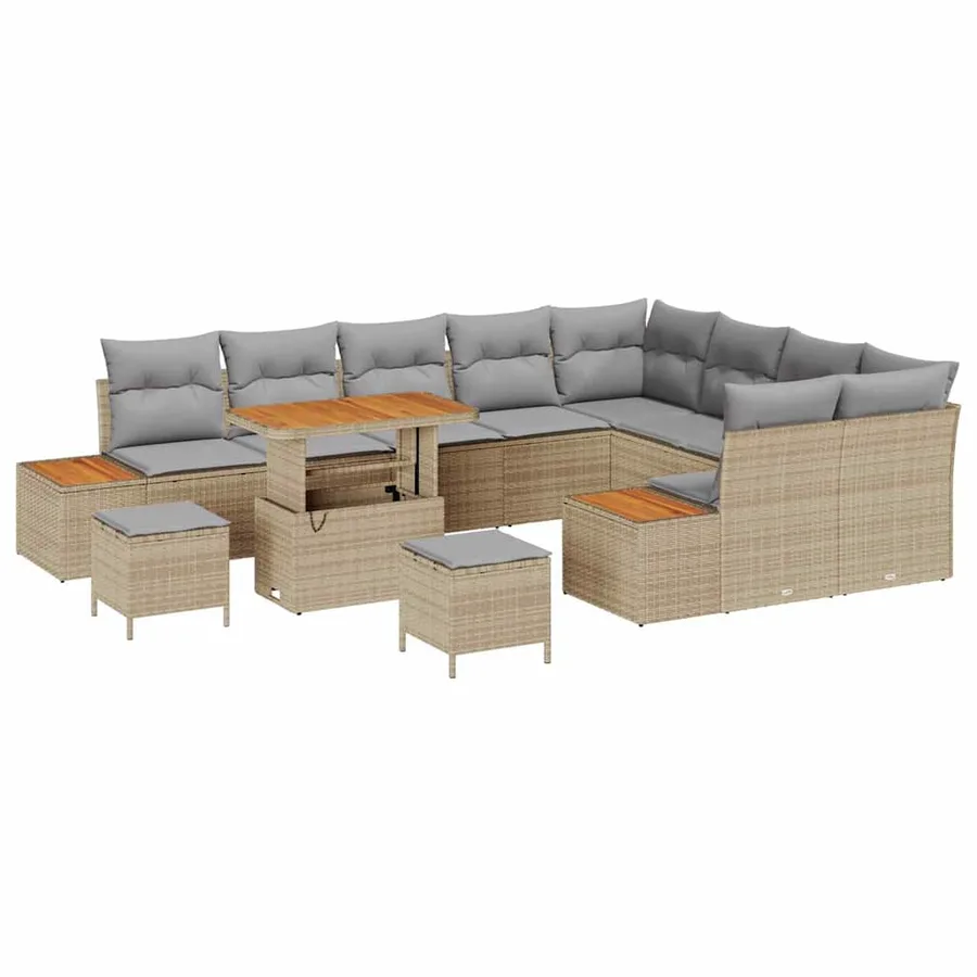 Ensemble de canapé de jardin 12 pcs Beige Poly rotin - 2
