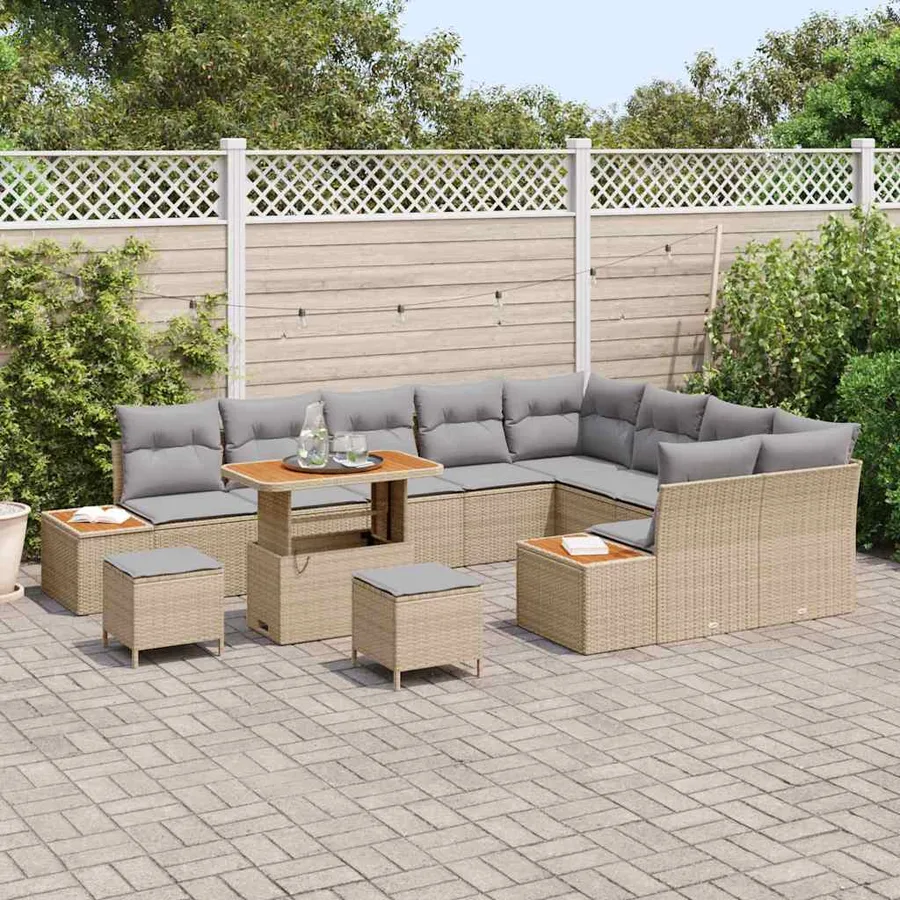 Ensemble de canapé de jardin 12 pcs Beige Poly rotin - 3
