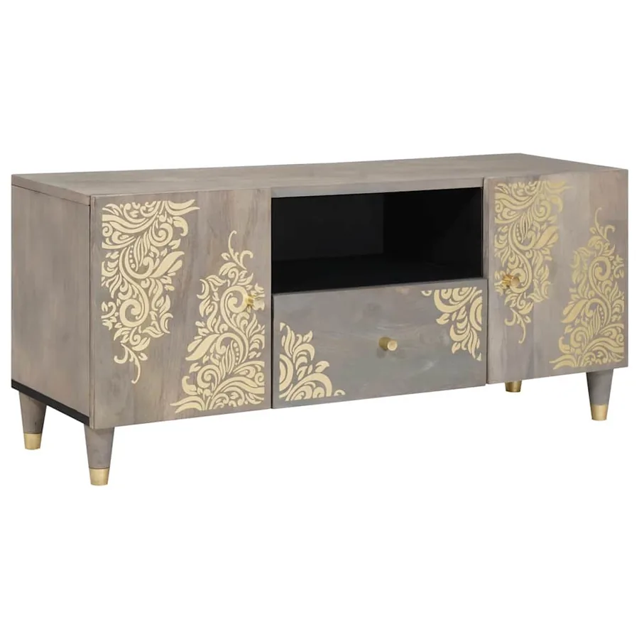Meuble TV Gris 105 x 33 x 46 cm Bois de mangue massif