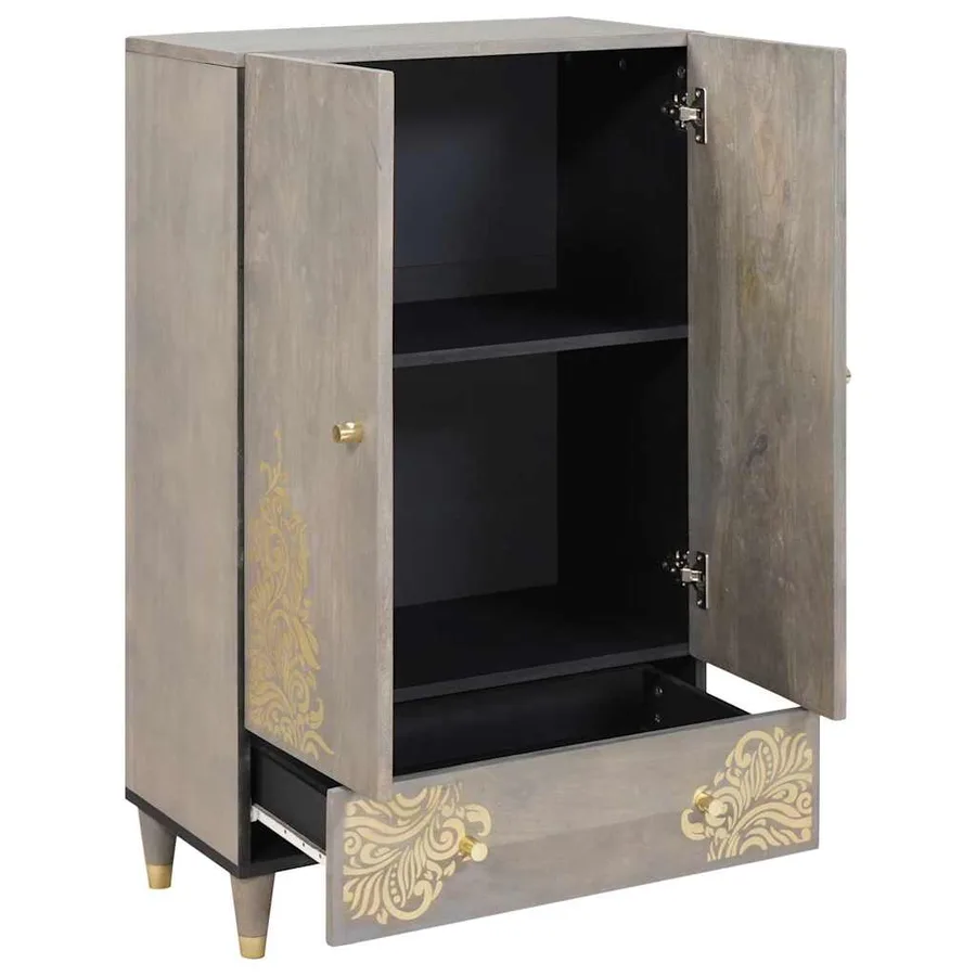Haut Armoire Gris et Or 60 x 33 x 100 cm Bois de mangue massif - 3