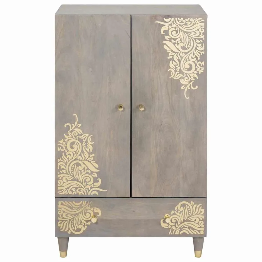 Haut Armoire Gris et Or 60 x 33 x 100 cm Bois de mangue massif - 4