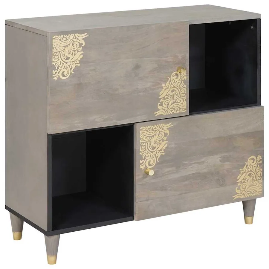 Buffet Gris et or 80 x 33 x 75 cm Bois de mangue massif