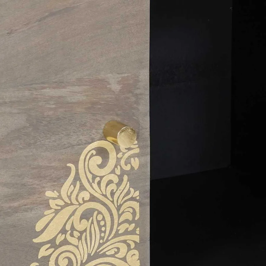 Buffet Gris et or 80 x 33 x 75 cm Bois de mangue massif - 7