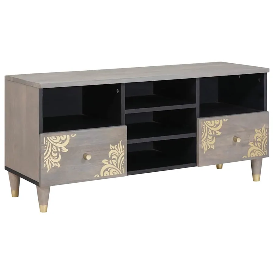 Meuble TV Gris 100 x 33 x 46 cm Bois de mangue massif