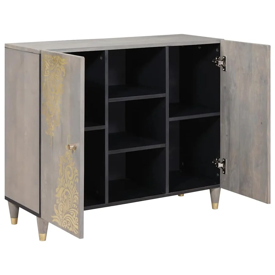 Buffet Gris et or 90 x 33 x 75 cm Bois de mangue massif - 2