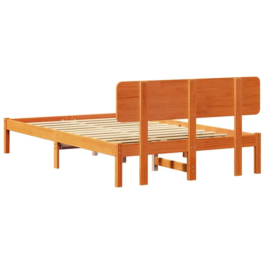 Cadre de lit avec tête de lit Brun cire 135 x 190 cm Pin massif - 7
