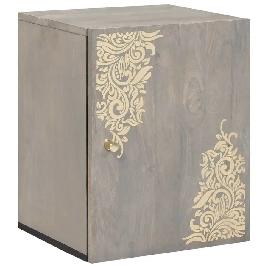 Meuble mural Gris 38 x 33 x 48 cm Bois de mangue massif