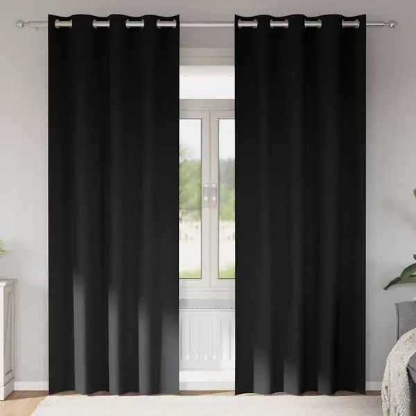 Rideaux occultants avec anneaux 2 pcs Noir 225 x 140 cm