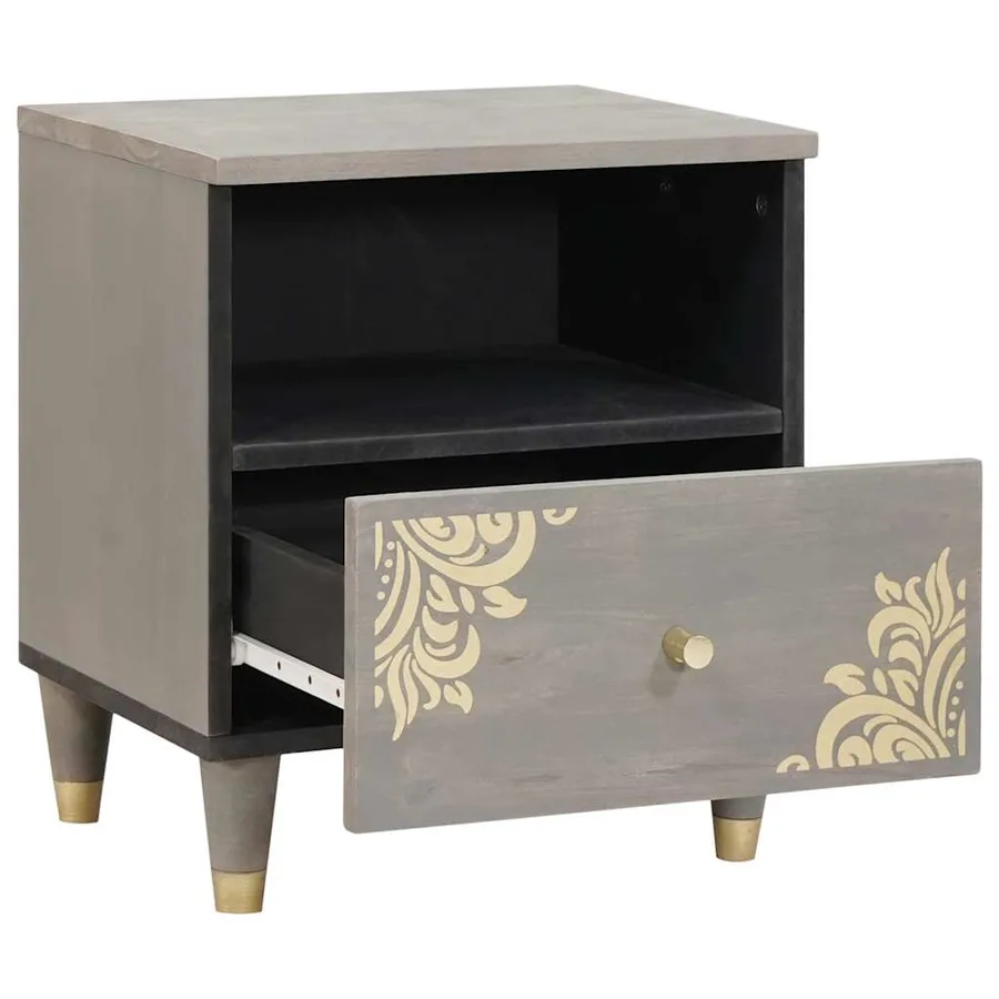 Cabinet de chevet Gris 40 x 33 x 46 cm Bois de mangue massif - 2