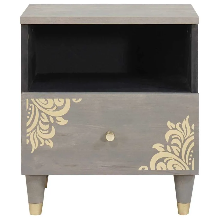 Cabinet de chevet Gris 40 x 33 x 46 cm Bois de mangue massif - 3