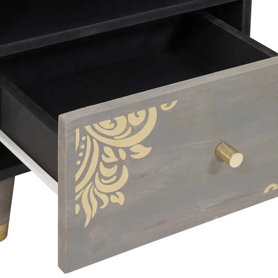 Cabinet de chevet Gris 40 x 33 x 46 cm Bois de mangue massif - 7