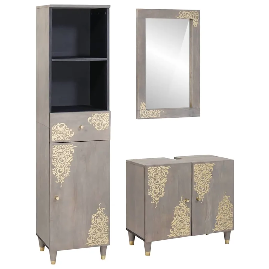 Ensemble de Meubles de Salle de Bain avec tiroir 3 pcs Gris