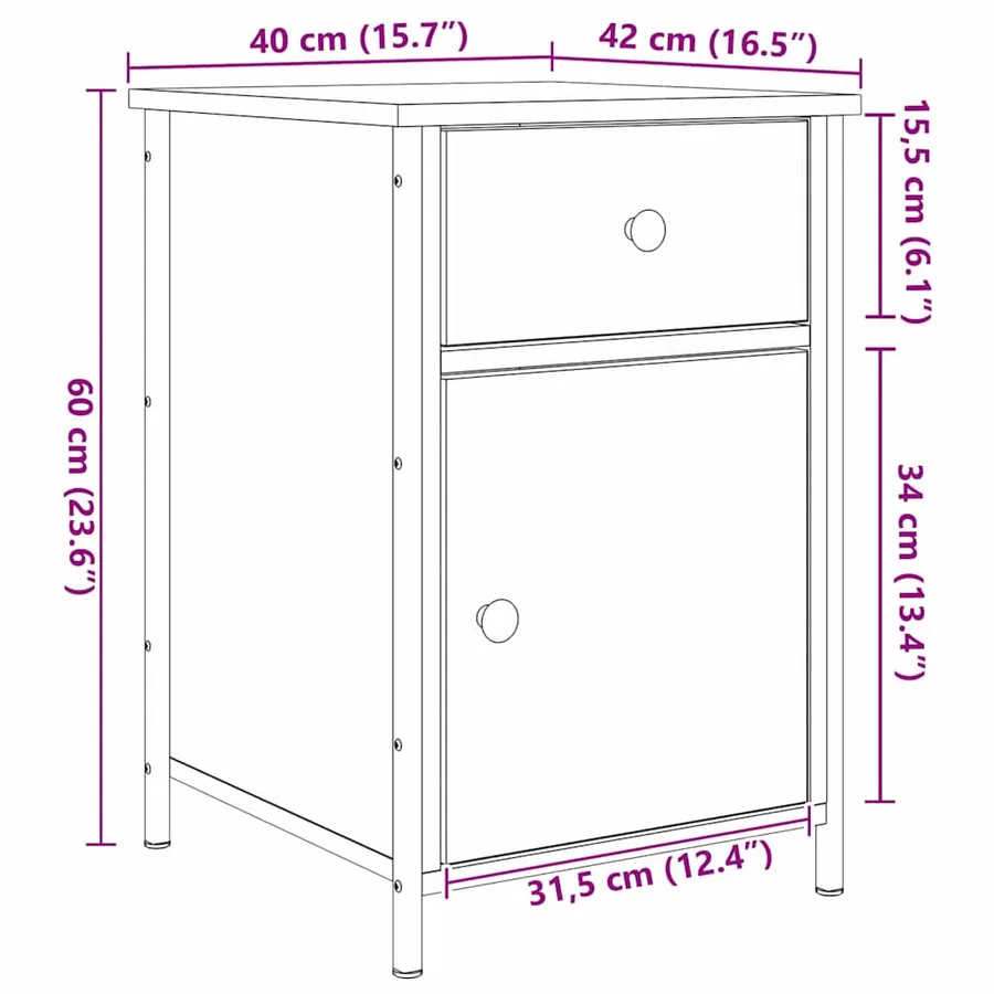 Cabinet de chevet Chêne noir 40 x 42 x 60 cm Bois d'ingénierie - 13