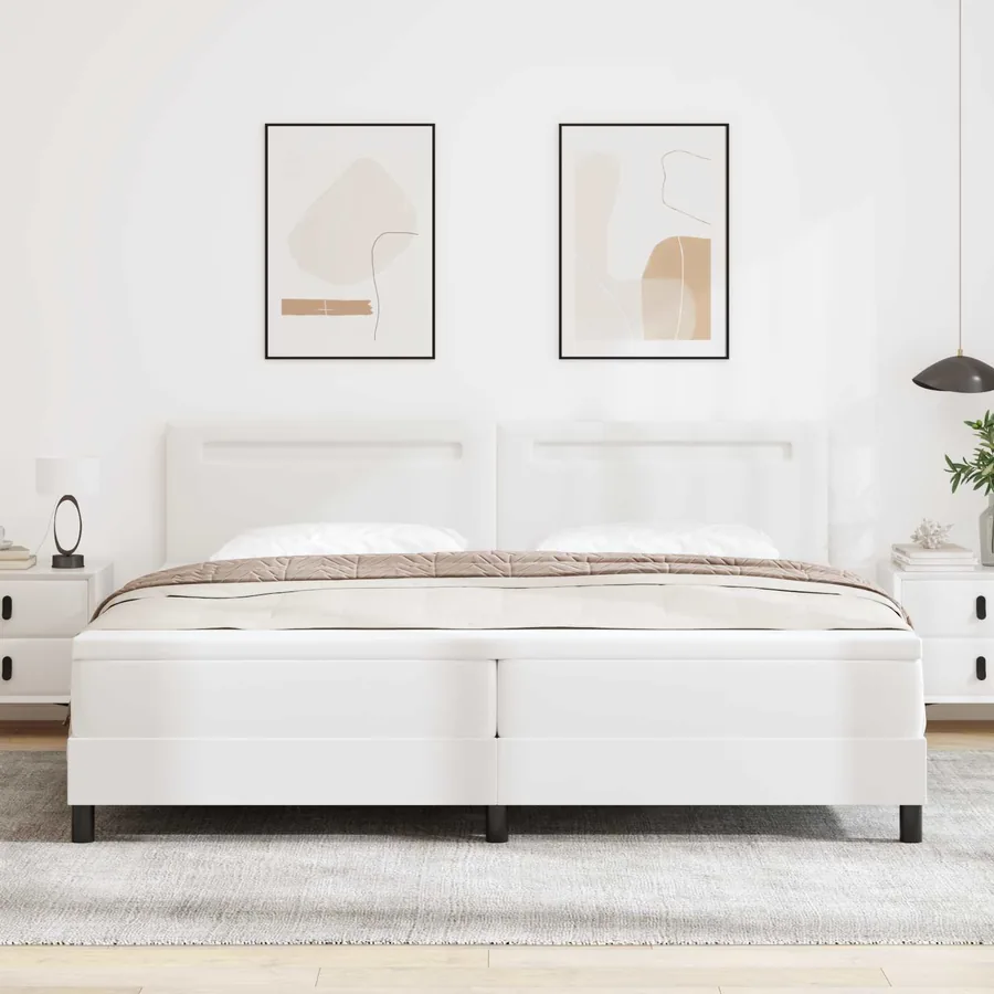 Lit à ressorts avec matelas Blanc 200 x 200 cm Simili cuir