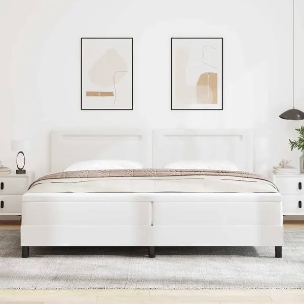 Lit à ressorts avec matelas Blanc 200 x 200 cm Simili cuir