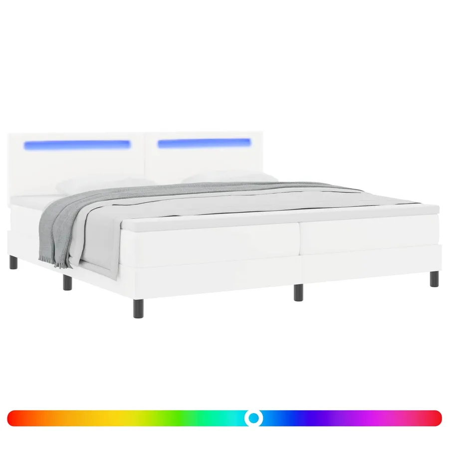 Lit à ressorts avec matelas Blanc 200 x 200 cm Simili cuir - 2