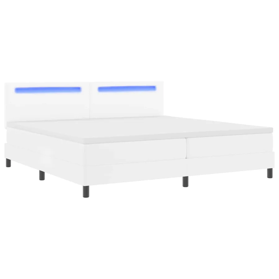 Lit à ressorts avec matelas Blanc 200 x 200 cm Simili cuir - 5