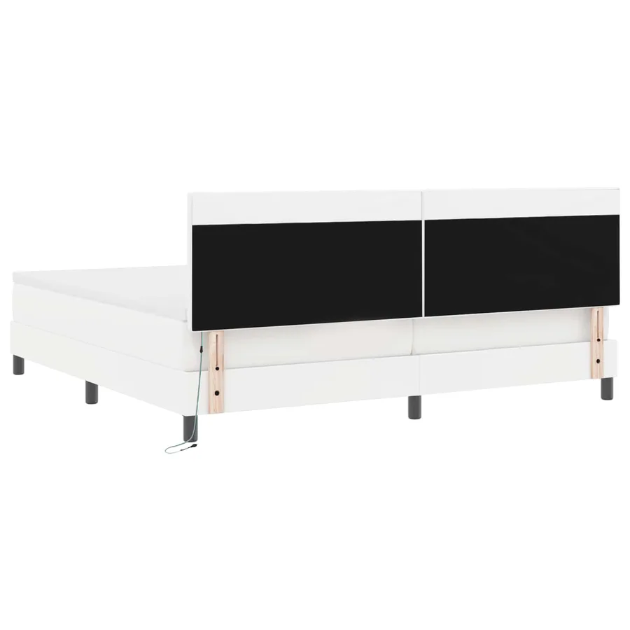 Lit à ressorts avec matelas Blanc 200 x 200 cm Simili cuir - 8