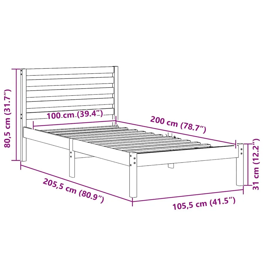 Cadre de lit avec tête de lit Marron 100 x 200 cm Pin massif - 10