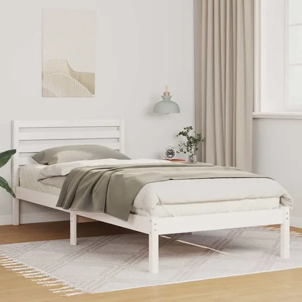 Cadre de lit avec tête de lit Blanc 100 x 210 cm Pin massif