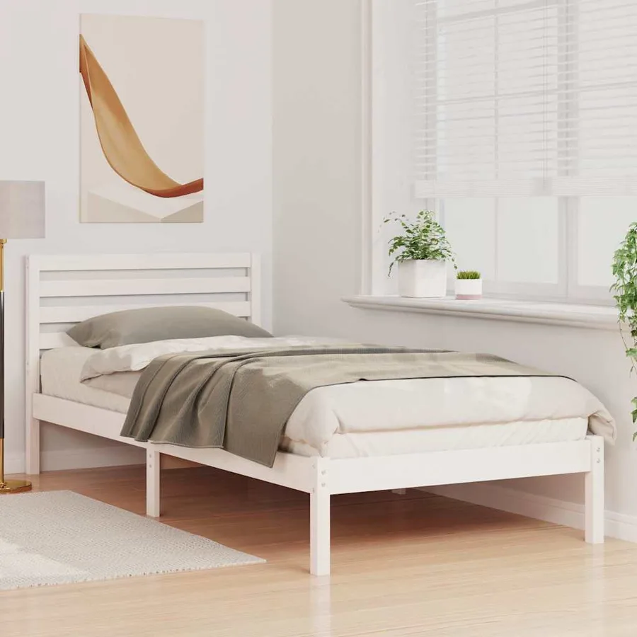 Cadre de lit avec tête de lit Blanc 100 x 210 cm Pin massif - 3