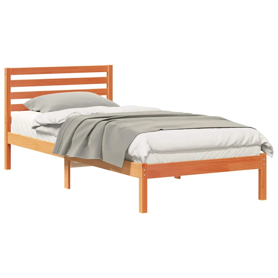 Cadre de lit avec tête de lit Brun cire 90 x 220 cm Pin massif - 2