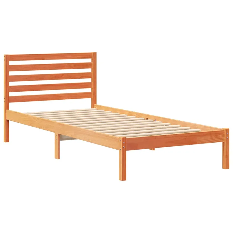 Cadre de lit avec tête de lit Brun cire 90 x 220 cm Pin massif - 4