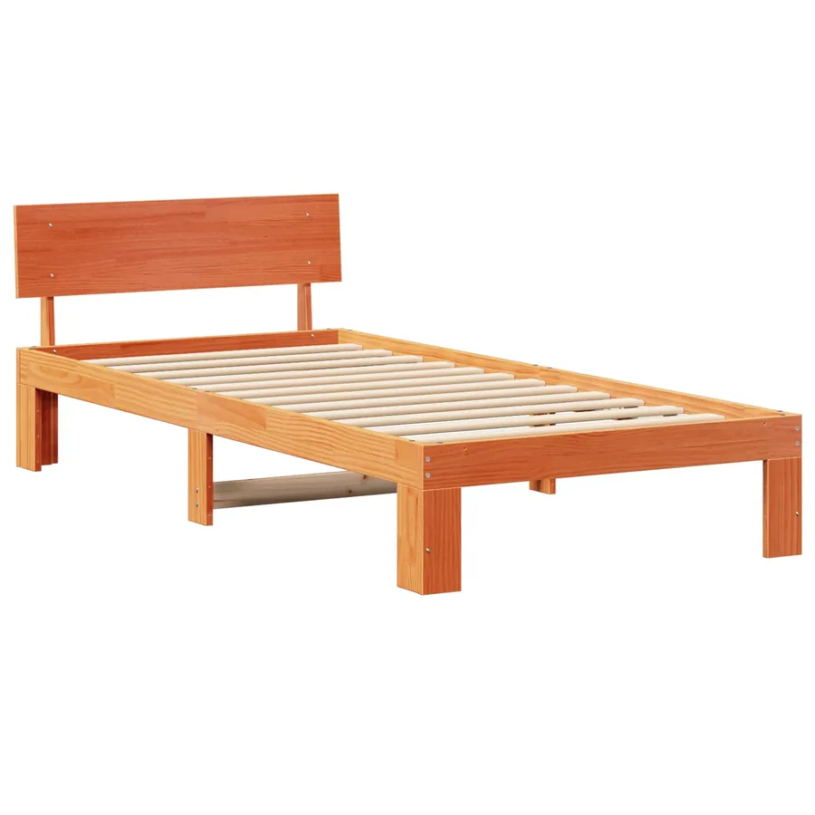 Cadre de lit avec tête de lit Brun cire 90 x 200 cm Pin massif - 2