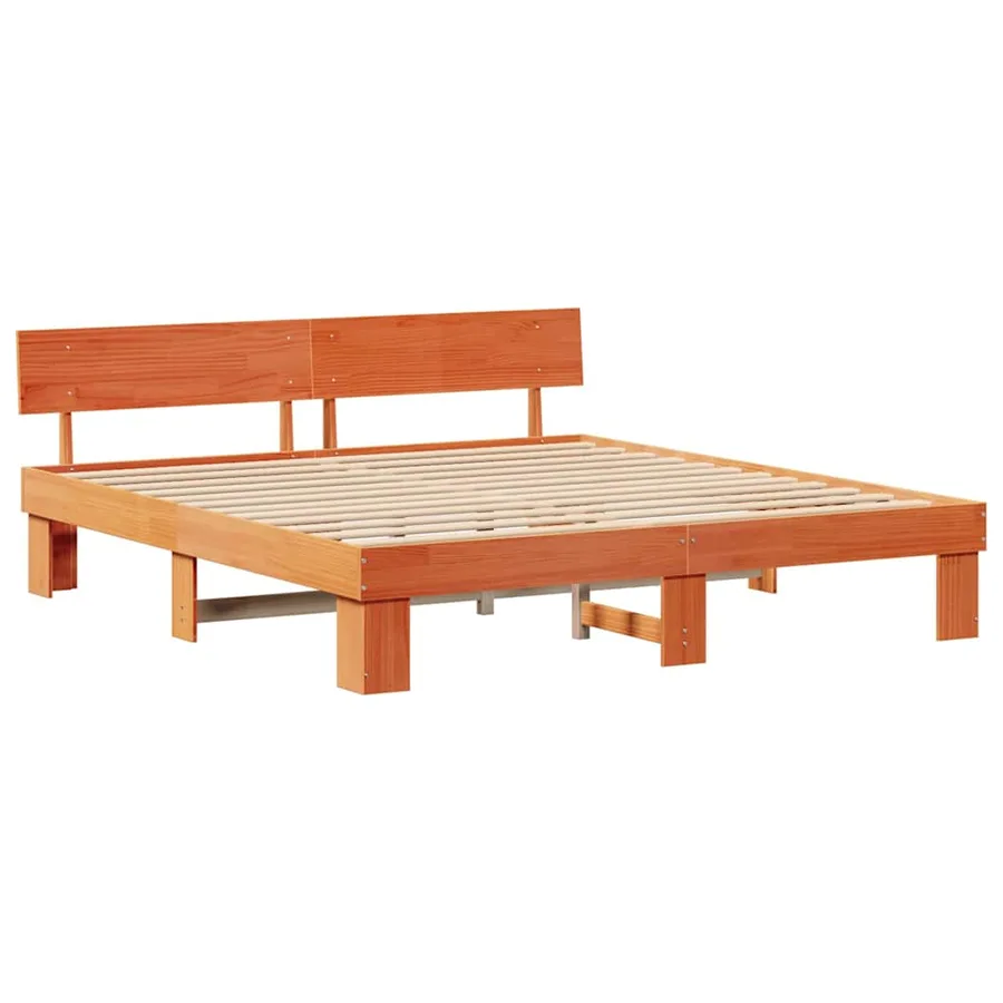 Cadre de lit avec tête de lit Brun cire 200 x 200 cm Pin massif - 4