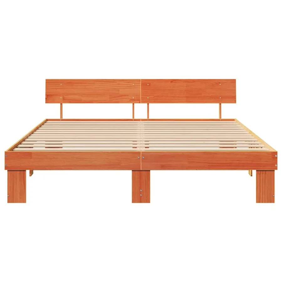 Cadre de lit avec tête de lit Brun cire 200 x 200 cm Pin massif - 5