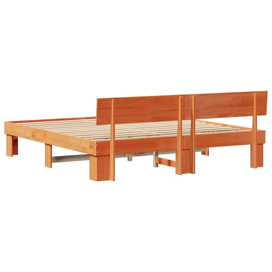 Cadre de lit avec tête de lit Brun cire 200 x 200 cm Pin massif - 7