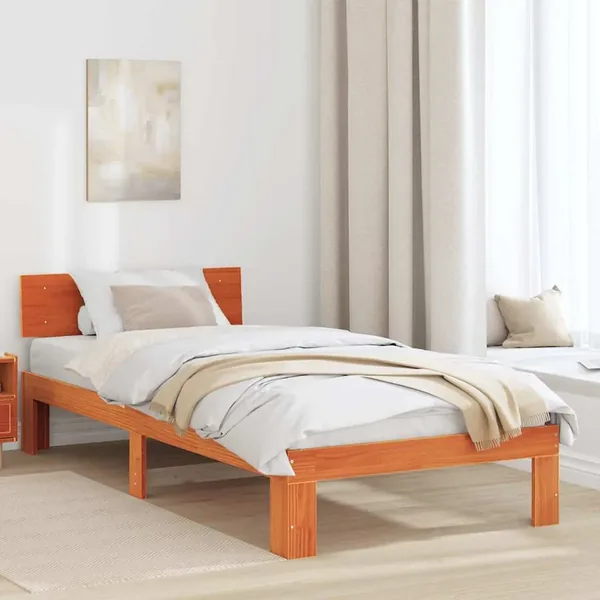 Cadre de lit avec tête de lit Brun cire 75 x 190 cm Pin massif