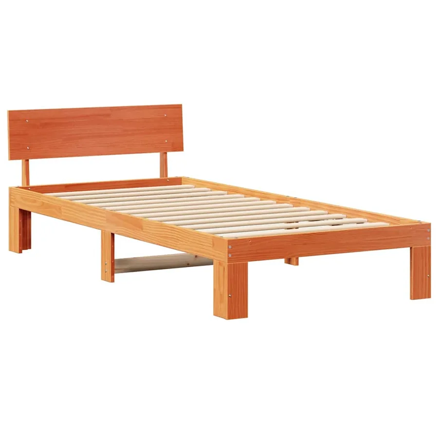 Cadre de lit avec tête de lit Brun cire 75 x 190 cm Pin massif - 4