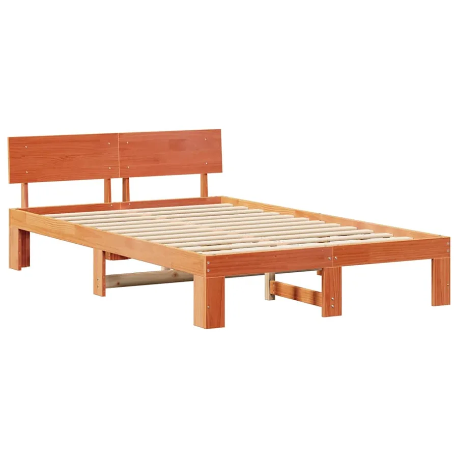 Cadre de lit avec tête de lit Brun cire 140 x 190 cm Pin massif - 4