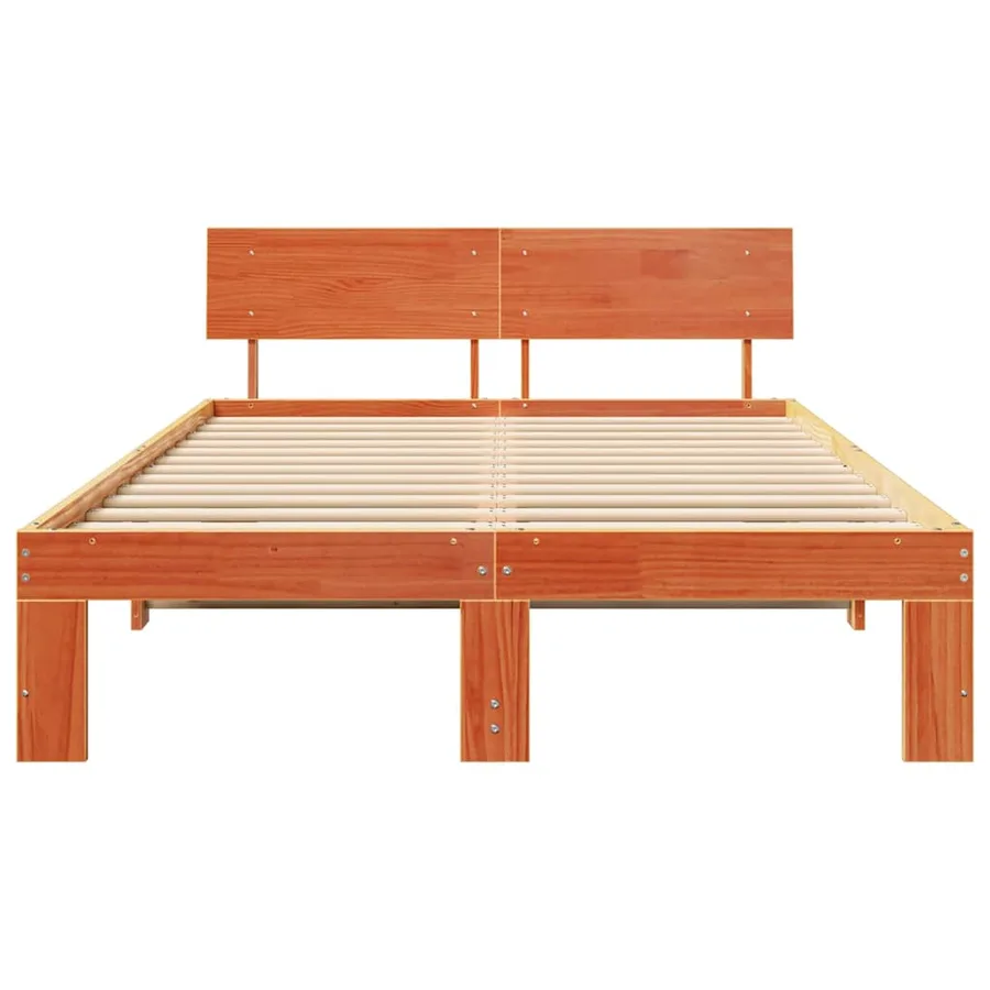Cadre de lit avec tête de lit Brun cire 140 x 190 cm Pin massif - 5
