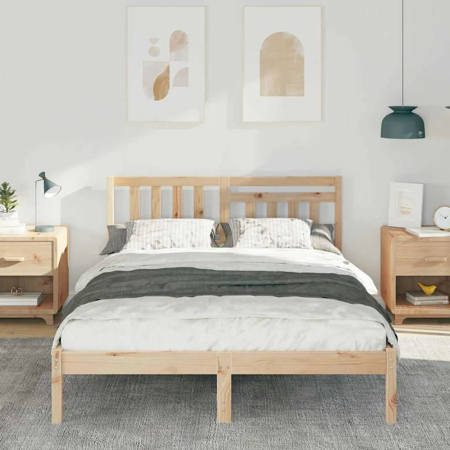 Cadre de lit avec tête de lit Marron 135 x 190 cm Pin massif - 3