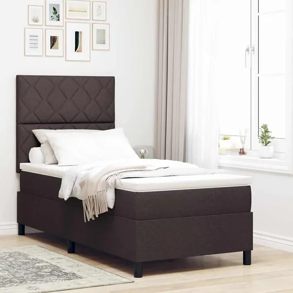 Lit à ressorts avec bandes LED Marron foncé 100 x 200 cm tissu