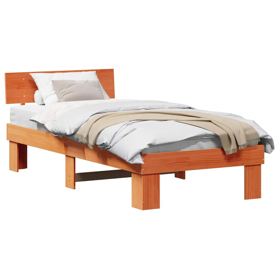 Cadre de lit avec tête de lit Brun cire 75 x 190 cm Pin massif - 2