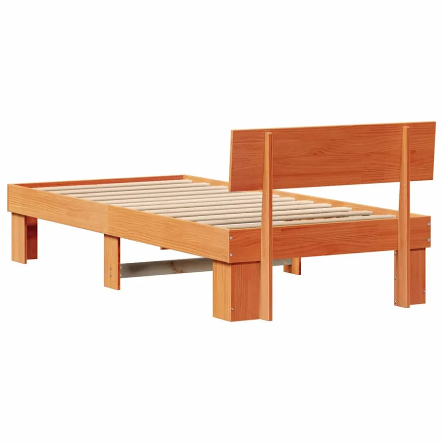 Cadre de lit avec tête de lit Brun cire 75 x 190 cm Pin massif - 7
