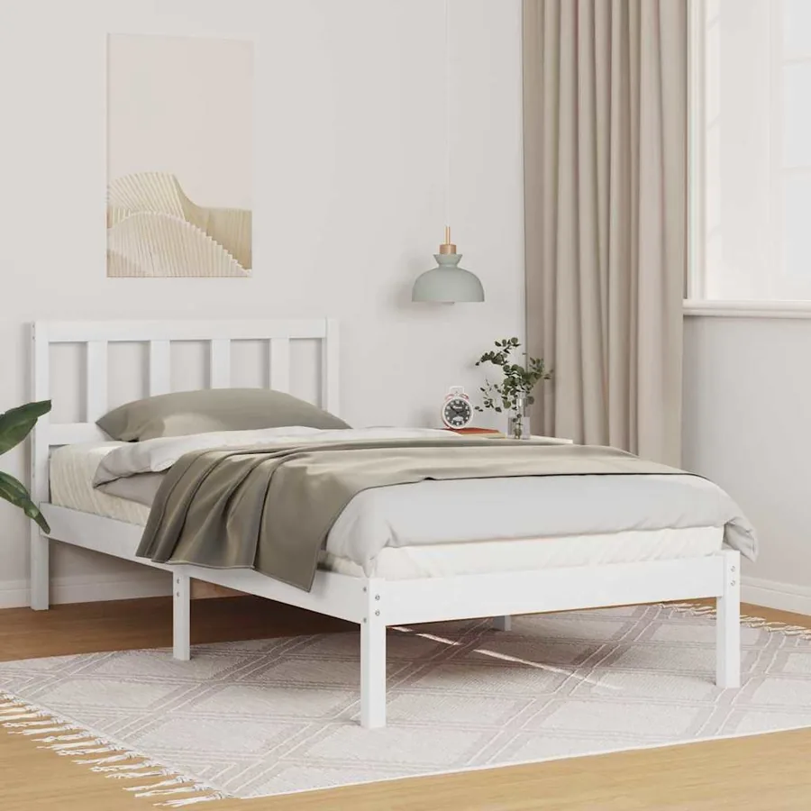 Cadre de lit avec tête de lit Blanc 75 x 190 cm Pin massif