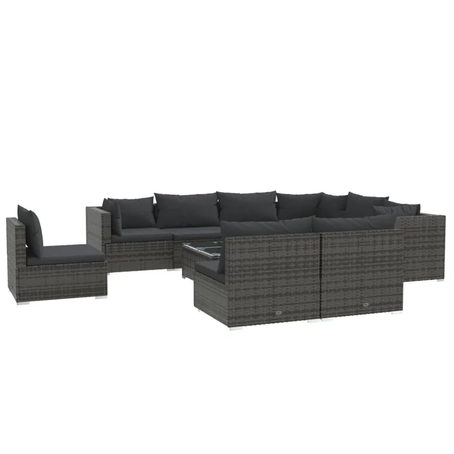 Salon de jardin 10 pcs avec coussins Résine tressée Gris - 2