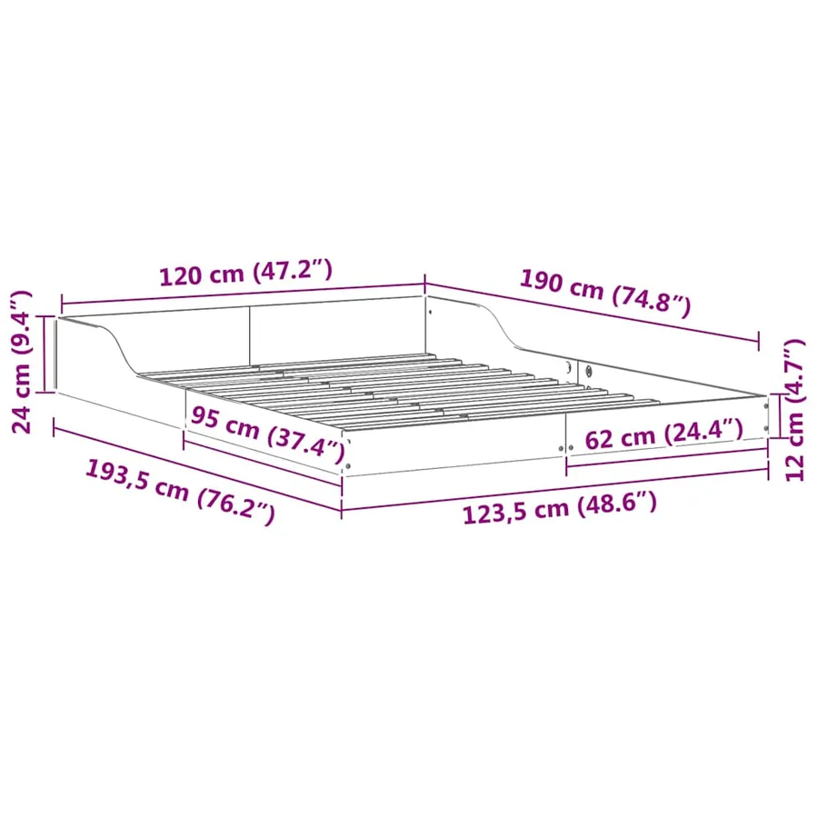 Cadre de lit Brun cire 120 x 190 cm Pin massif - 10