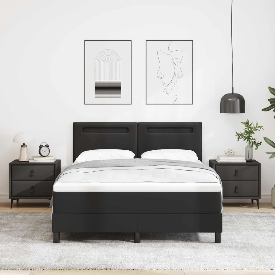 Lit à ressorts avec matelas Noir 140 x 200 cm Simili cuir