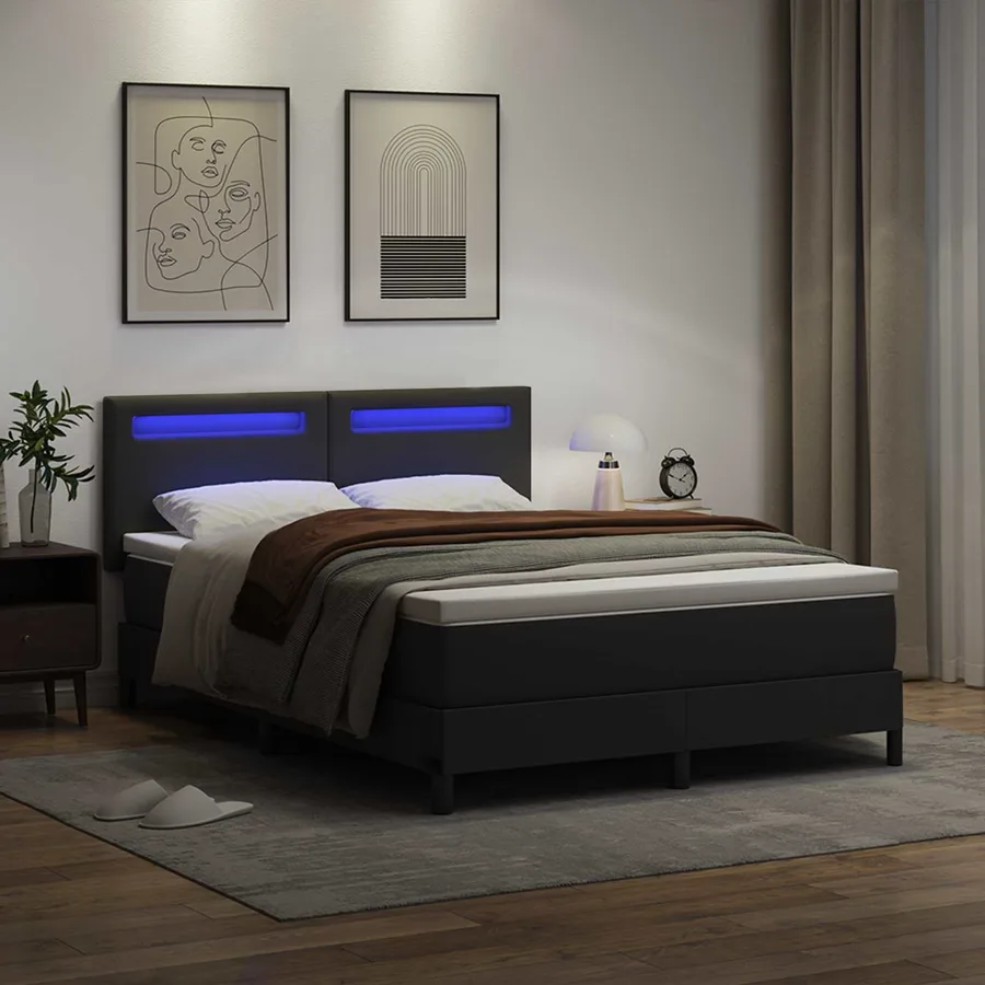 Lit à ressorts avec matelas Noir 140 x 200 cm Simili cuir - 4