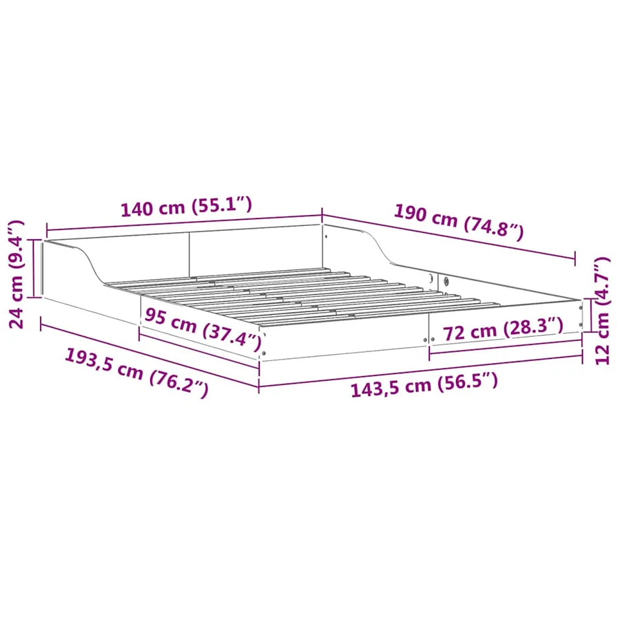 Cadre de lit Marron 140 x 190 cm Pin massif - 8